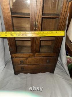 Antique Child's Toy China Cabinet 26.5x14x7.5 Tall With Drawers & Glass Doors