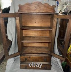 Antique Child's Toy China Cabinet 26.5x14x7.5 Tall With Drawers & Glass Doors