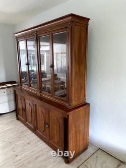 Antique China Cabinet Hutch Buffet Two-Piece Glass / Wood Set