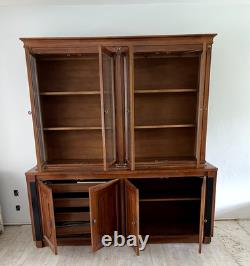 Antique China Cabinet Hutch Buffet Two-Piece Glass / Wood Set