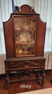 Antique China curio cabinet Showers Furn. Co. 1868 medallion hutch wood orig. Glass