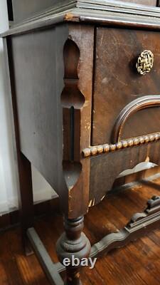 Antique China curio cabinet Showers Furn. Co. 1868 medallion hutch wood orig. Glass