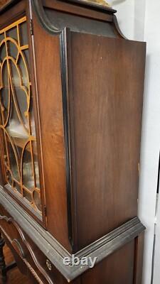 Antique China curio cabinet Showers Furn. Co. 1868 medallion hutch wood orig. Glass
