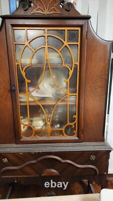 Antique China curio cabinet Showers Furn. Co. 1868 medallion hutch wood orig. Glass