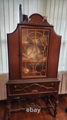 Antique China curio cabinet Showers Furn. Co. 1868 medallion hutch wood orig. Glass
