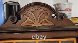 Antique China curio cabinet Showers Furn. Co. 1868 medallion hutch wood orig. Glass