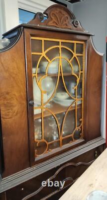 Antique China curio cabinet Showers Furn. Co. 1868 medallion hutch wood orig. Glass