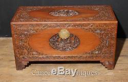 Antique Chinese Carved Camphor Wood Chest Luggage Trunk Table