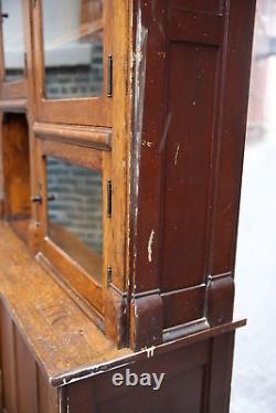 Antique Cigar Store Display Cabinet Apothecary Oak Wood and Glass Doors Brass