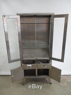 Antique Circa 1940's Stainless Steel Medical Display Cabinet Industrial Chest