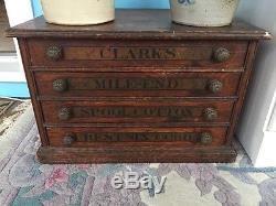 Antique Clark Spool 4 Drawer Miles End Spool Cotton Cabinet