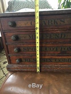 Antique Clark Spool 4 Drawer Miles End Spool Cotton Cabinet