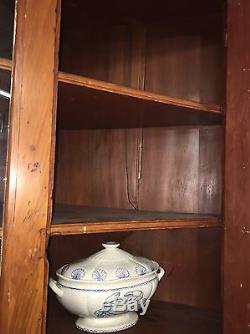 Antique Colonial Corner China Cabinet, c1800-20, Yellow Pine, 2-pc