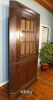 Antique Corner Cupboard Cabinet 12 Pane Divided Glass Door