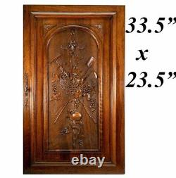 Antique Country French HC Walnut Wood Cabinet Door w Lock, Key, 33.5 x 23.5