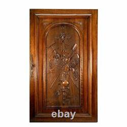 Antique Country French HC Walnut Wood Cabinet Door w Lock, Key, 33.5 x 23.5