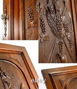 Antique Country French HC Walnut Wood Cabinet Door w Lock, Key, 33.5 x 23.5