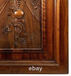 Antique Country French HC Walnut Wood Cabinet Door w Lock, Key, 33.5 x 23.5