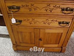 Antique Country Oak Spoon Carved Washstand with Paneled Sides
