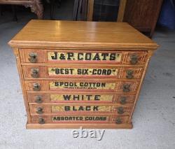 Antique Country Store Oak Six Drawer Spool Cabinet J & P Coats