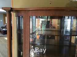 Antique Curved Glass Tiger Oak China Display Cabinet
