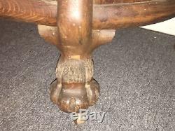 Antique Dark Claw Foot Quarter Sawn Solid Tiger Oak Wavy Glass 62 Curio Cabinet
