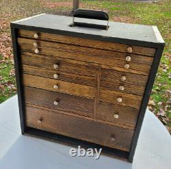 Antique Dental Cabinet Apothecary 12 Drawer Oak Travel Case Machinist