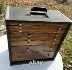 Antique Dental Cabinet Apothecary 12 Drawer Oak Travel Case Machinist