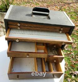 Antique Dental Cabinet Apothecary 12 Drawer Oak Travel Case Machinist