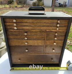 Antique Dental Cabinet Apothecary 12 Drawer Oak Travel Case Machinist