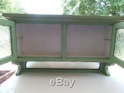 Antique Dental Cabinetold Green Paintoriginal Milk Glass Inserts & Top