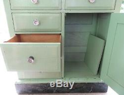 Antique Dental Cabinetold Green Paintoriginal Milk Glass Inserts & Top