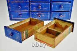 Antique Distressed Cobalt Blue 24 Drawer Cigar Box Apothecary Cabinet