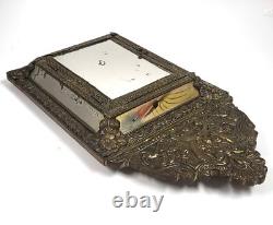 Antique Dutch Copper 24 Wall Cabinet Mirror Beveled Brush Key Holder BD866
