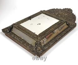 Antique Dutch Copper 24 Wall Cabinet Mirror Beveled Brush Key Holder BD866