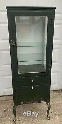 Antique Early 1900s Steel Apothecary Medical or Dental Cabinet with Cabriolet Legs