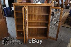 Antique Early 20th C. Oak Leaded Glass Bookcase Petite 49 China Display Cabinet