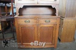 Antique Early 20th Century Carved Oak Step Back Cupboard China Cabinet Hutch 94