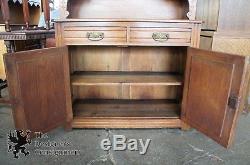 Antique Early 20th Century Carved Oak Step Back Cupboard China Cabinet Hutch 94