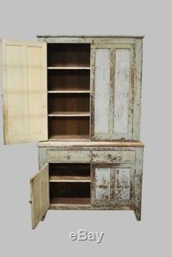 Antique Early American Painted Pennsylvania Farmhouse Step Back Cupboard