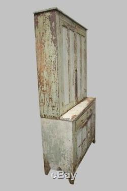Antique Early American Painted Pennsylvania Farmhouse Step Back Cupboard