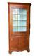 Antique Early American Tiger Maple Glass Door Corner Cupboard