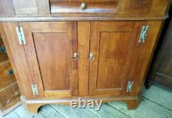 Antique Early American Tiger Maple Glass Door Corner Cupboard