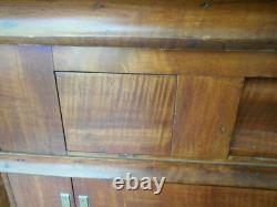 Antique Early American Tiger Maple Glass Door Corner Cupboard