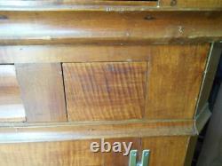 Antique Early American Tiger Maple Glass Door Corner Cupboard
