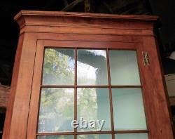 Antique Early American Tiger Maple Glass Door Corner Cupboard
