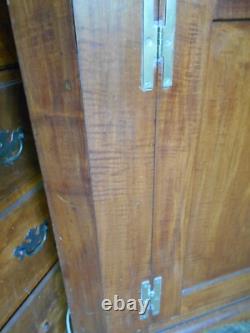Antique Early American Tiger Maple Glass Door Corner Cupboard