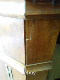 Antique Early American Tiger Maple Glass Door Corner Cupboard