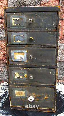 Antique Early Rustic Décor 5 Graduated Drawer File Storage Cabinet