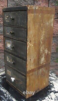 Antique Early Rustic Décor 5 Graduated Drawer File Storage Cabinet